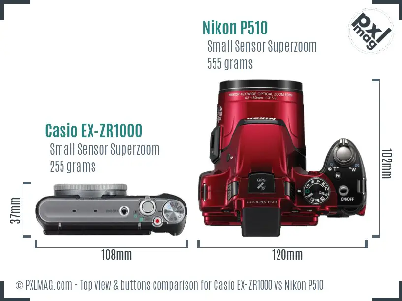 Casio EX-ZR1000 vs Nikon P510 top view buttons comparison