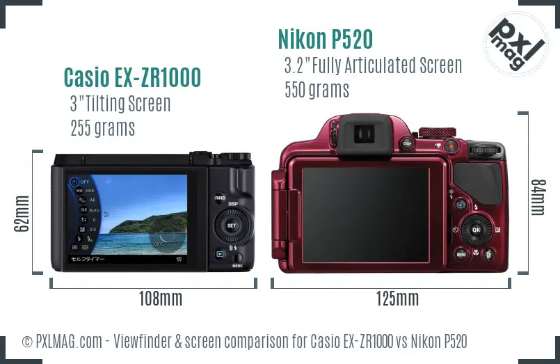 Casio EX-ZR1000 vs Nikon P520 Screen and Viewfinder comparison Casio EX-ZR1000 vs Nikon P520 Screen and Viewfinder comparison