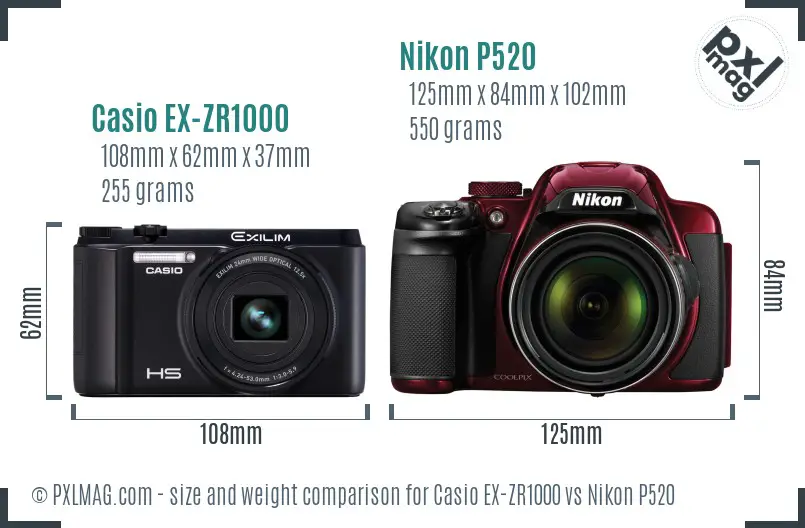 Casio EX-ZR1000 vs Nikon P520 size comparison Casio EX-ZR1000 vs Nikon P520 size comparison