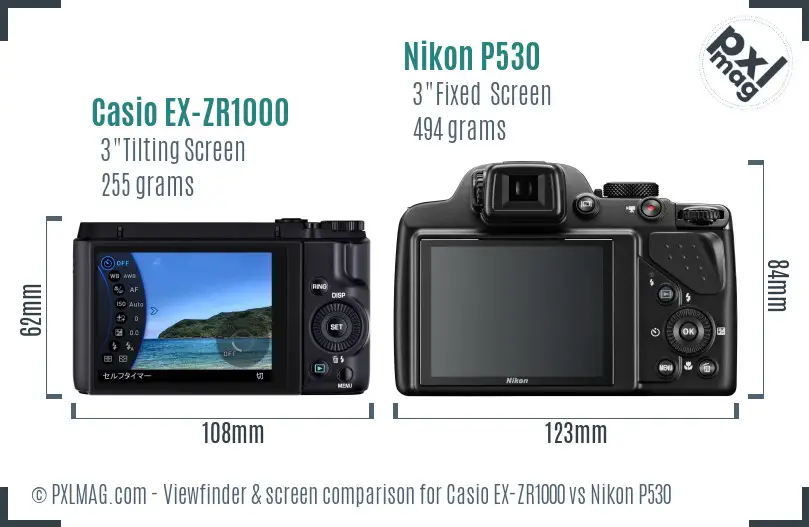 Casio EX-ZR1000 vs Nikon P530 Screen and Viewfinder comparison