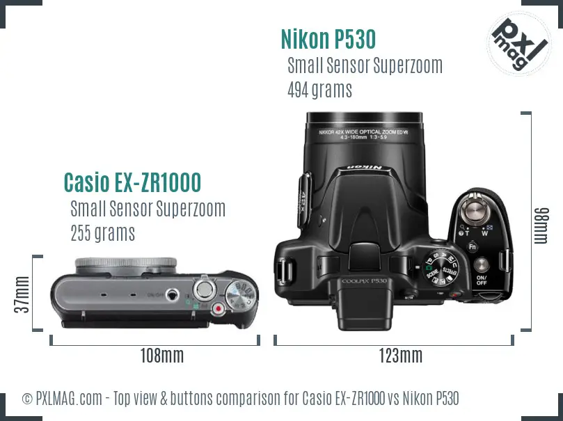 Casio EX-ZR1000 vs Nikon P530 top view buttons comparison