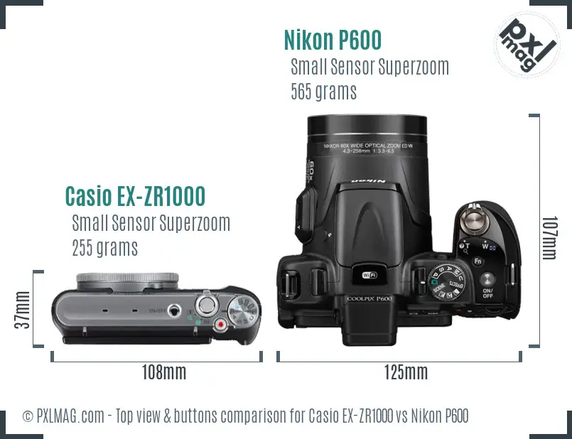 Casio EX-ZR1000 vs Nikon P600 top view buttons comparison
