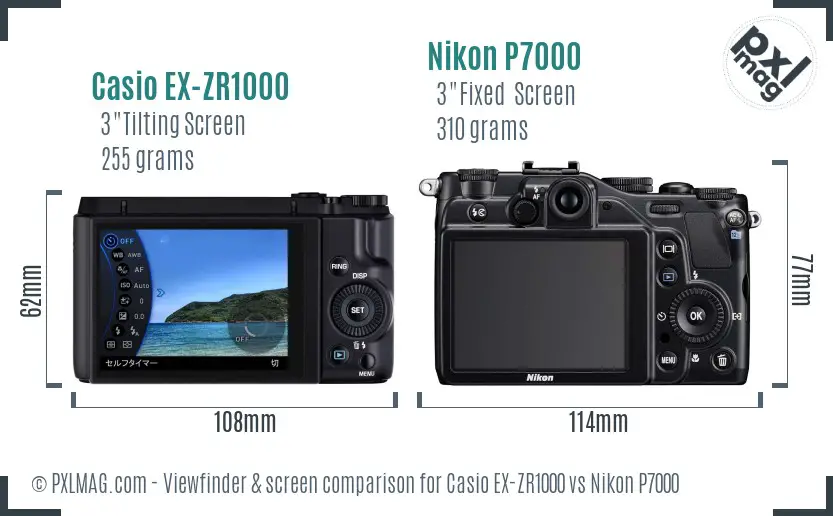 Casio EX-ZR1000 vs Nikon P7000 Screen and Viewfinder comparison