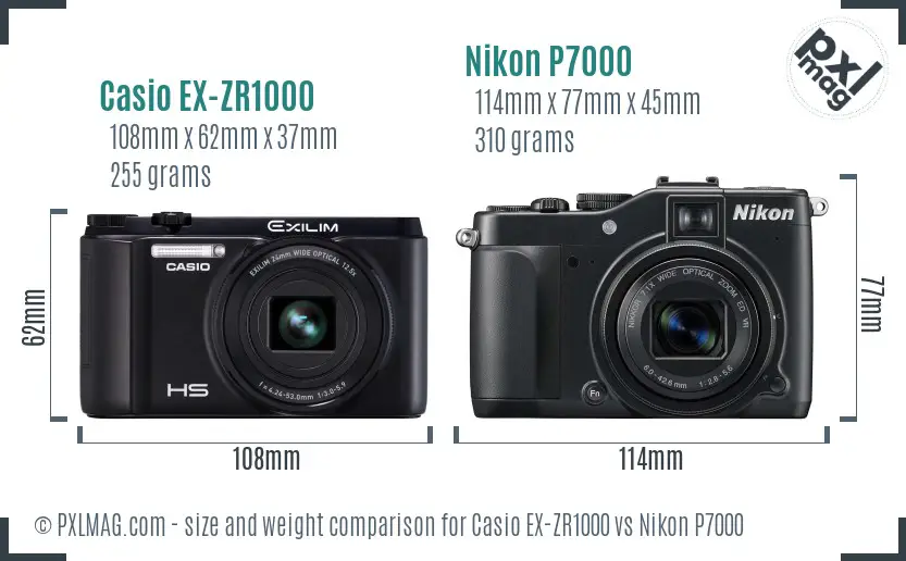 Casio EX-ZR1000 vs Nikon P7000 size comparison