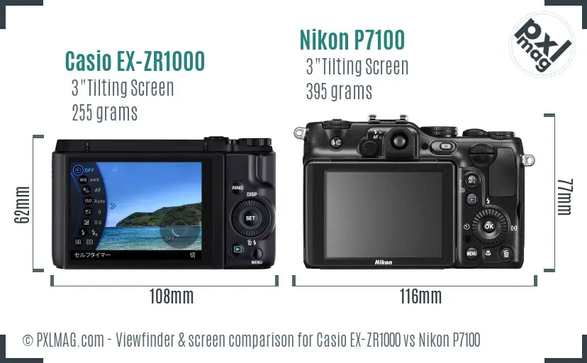 Casio EX-ZR1000 vs Nikon P7100 Screen and Viewfinder comparison