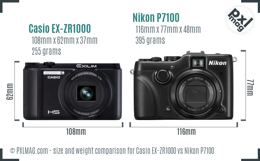Casio EX-ZR1000 vs Nikon P7100 size comparison