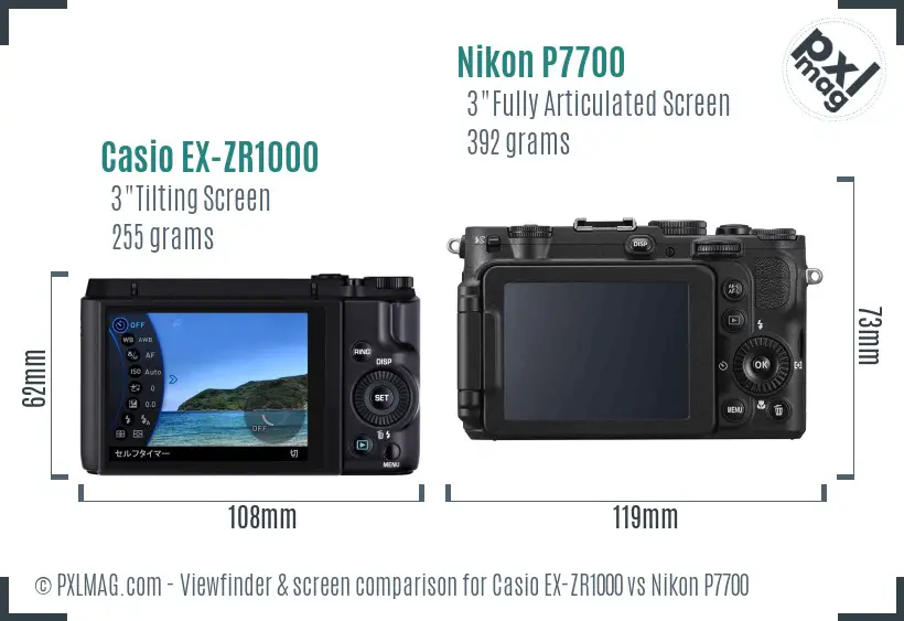 Casio EX-ZR1000 vs Nikon P7700 Screen and Viewfinder comparison