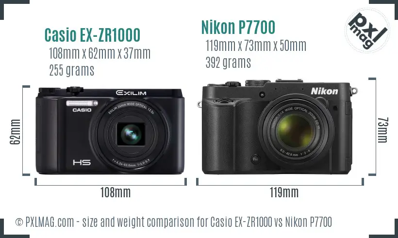 Casio EX-ZR1000 vs Nikon P7700 size comparison