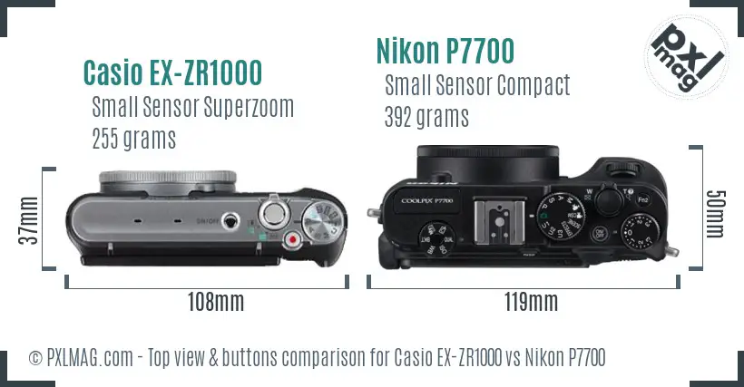 Casio EX-ZR1000 vs Nikon P7700 top view buttons comparison