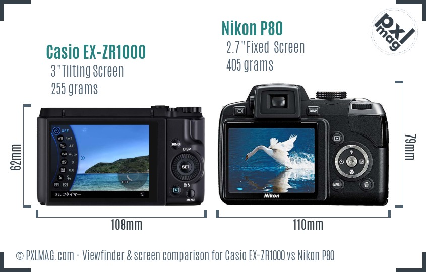 Casio EX-ZR1000 vs Nikon P80 Screen and Viewfinder comparison
