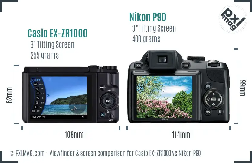 Casio EX-ZR1000 vs Nikon P90 Screen and Viewfinder comparison Casio EX-ZR1000 vs Nikon P90 Screen and Viewfinder comparison