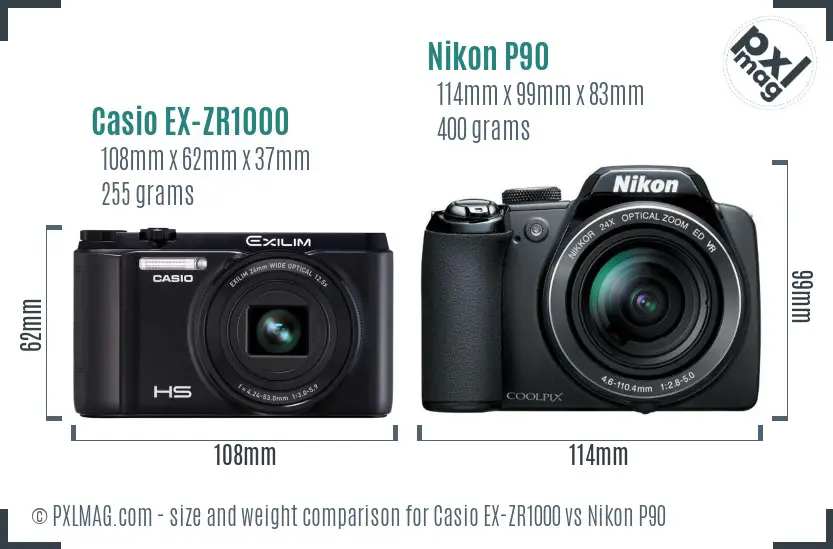 Casio EX-ZR1000 vs Nikon P90 size comparison Casio EX-ZR1000 vs Nikon P90 size comparison