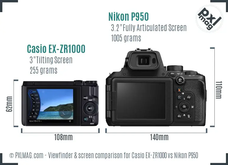 Casio EX-ZR1000 vs Nikon P950 Screen and Viewfinder comparison