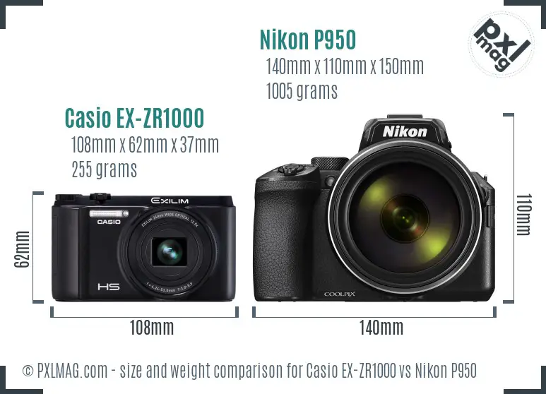 Casio EX-ZR1000 vs Nikon P950 size comparison