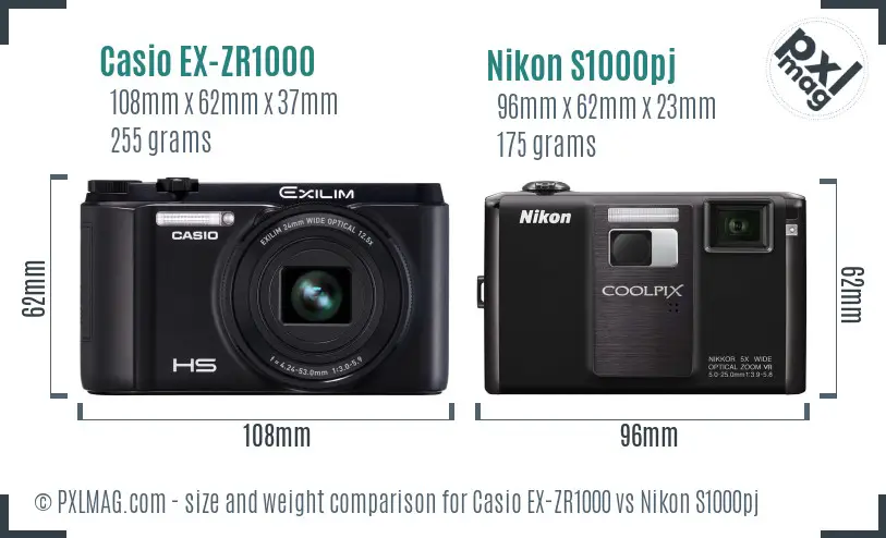 Casio EX-ZR1000 vs Nikon S1000pj size comparison Casio EX-ZR1000 vs Nikon S1000pj size comparison