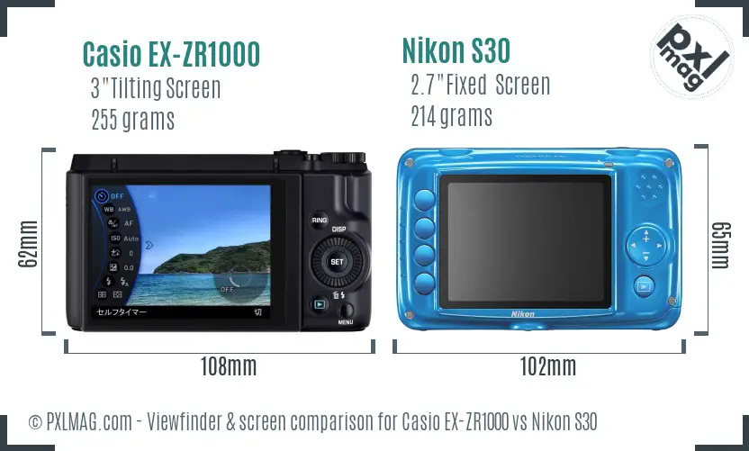 Casio EX-ZR1000 vs Nikon S30 Screen and Viewfinder comparison