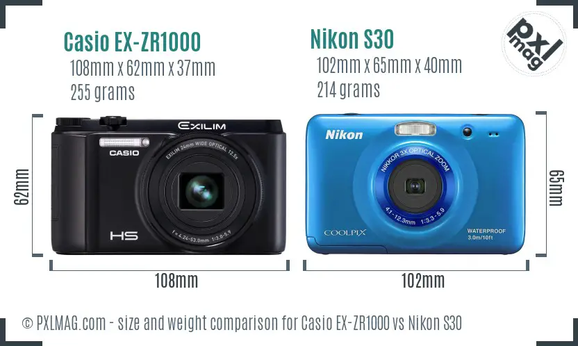 Casio EX-ZR1000 vs Nikon S30 size comparison