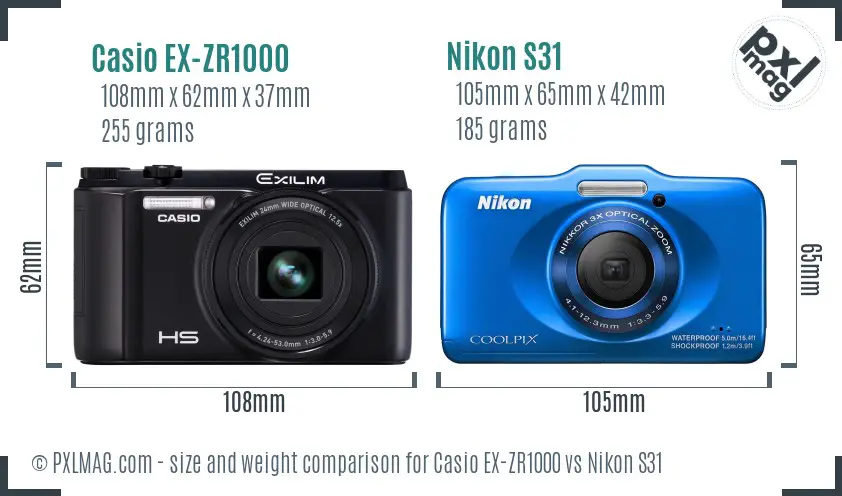 Casio EX-ZR1000 vs Nikon S31 size comparison