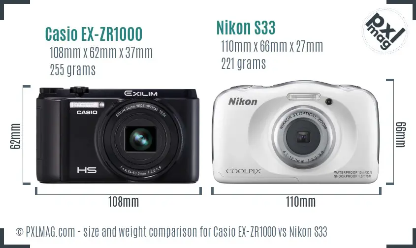 Casio EX-ZR1000 vs Nikon S33 size comparison
