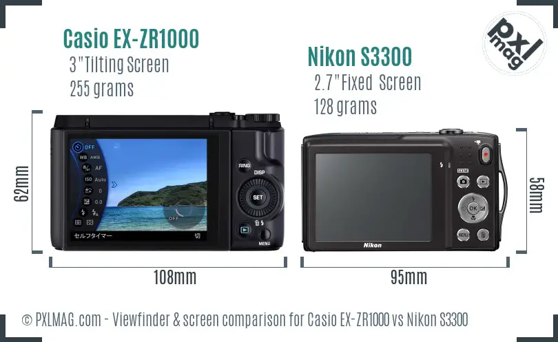 Casio EX-ZR1000 vs Nikon S3300 Screen and Viewfinder comparison