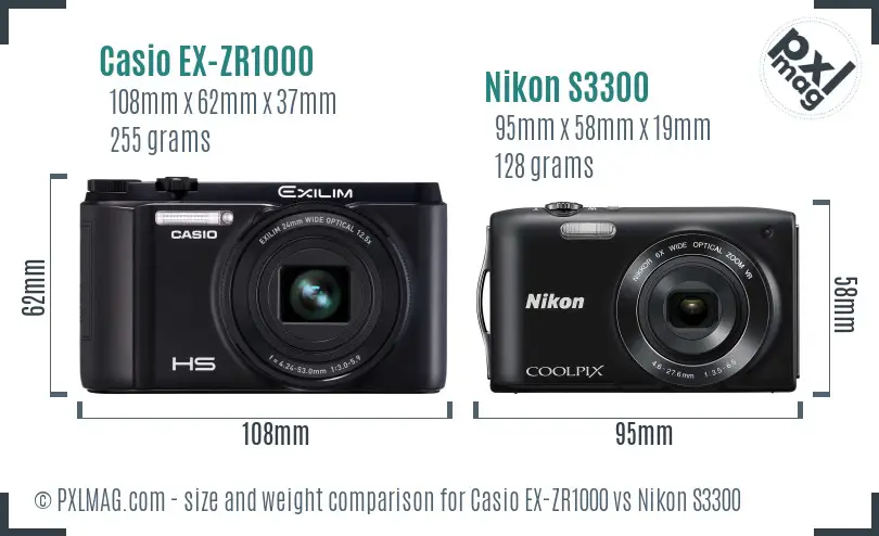 Casio EX-ZR1000 vs Nikon S3300 size comparison