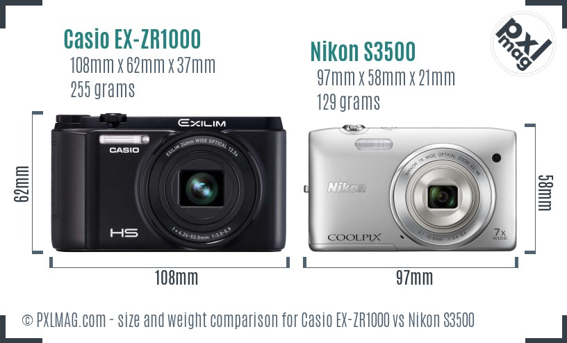 Casio EX-ZR1000 vs Nikon S3500 size comparison