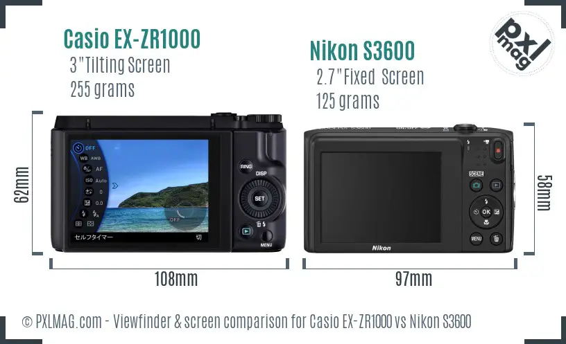 Casio EX-ZR1000 vs Nikon S3600 Screen and Viewfinder comparison Casio EX-ZR1000 vs Nikon S3600 Screen and Viewfinder comparison