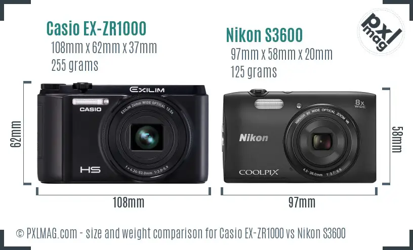 Casio EX-ZR1000 vs Nikon S3600 size comparison Casio EX-ZR1000 vs Nikon S3600 size comparison