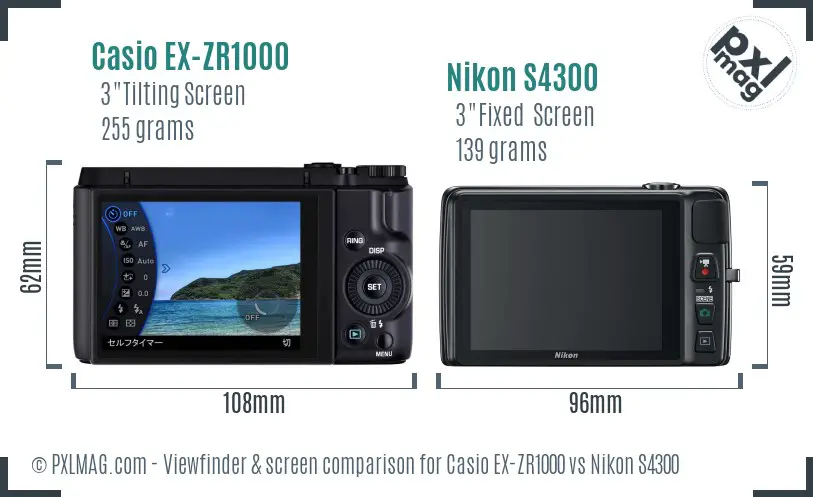 Casio EX-ZR1000 vs Nikon S4300 Screen and Viewfinder comparison Casio EX-ZR1000 vs Nikon S4300 Screen and Viewfinder comparison