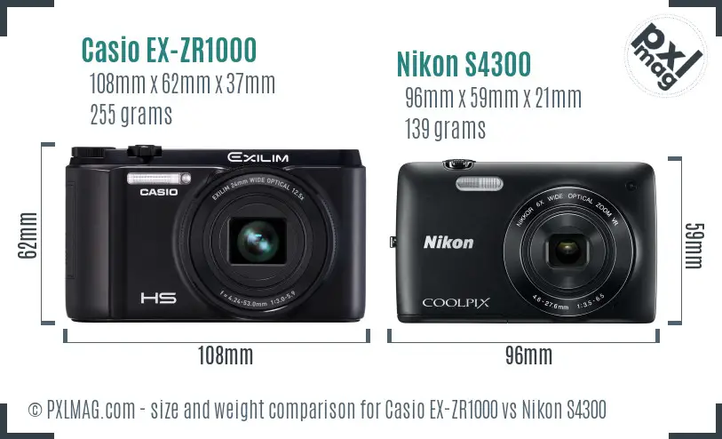 Casio EX-ZR1000 vs Nikon S4300 size comparison Casio EX-ZR1000 vs Nikon S4300 size comparison