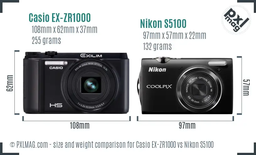Casio EX-ZR1000 vs Nikon S5100 size comparison