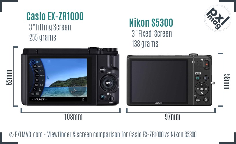 Casio EX-ZR1000 vs Nikon S5300 Screen and Viewfinder comparison