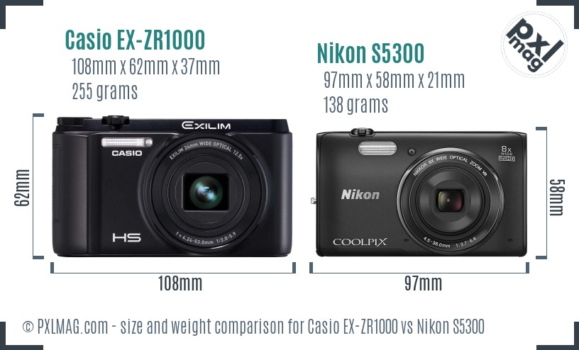 Casio EX-ZR1000 vs Nikon S5300 size comparison