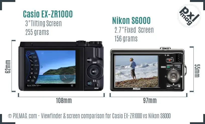 Casio EX-ZR1000 vs Nikon S6000 Screen and Viewfinder comparison