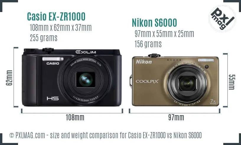 Casio EX-ZR1000 vs Nikon S6000 size comparison