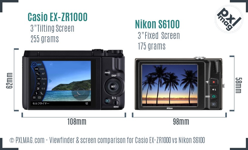 Casio EX-ZR1000 vs Nikon S6100 Screen and Viewfinder comparison