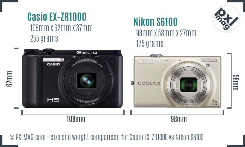 Casio EX-ZR1000 vs Nikon S6100 size comparison