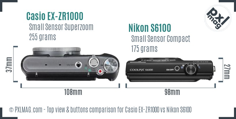 Casio EX-ZR1000 vs Nikon S6100 top view buttons comparison