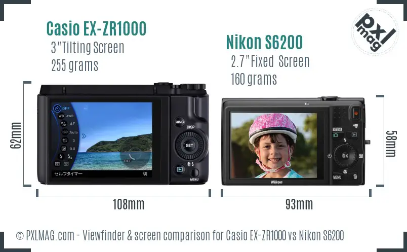 Casio EX-ZR1000 vs Nikon S6200 Screen and Viewfinder comparison Casio EX-ZR1000 vs Nikon S6200 Screen and Viewfinder comparison