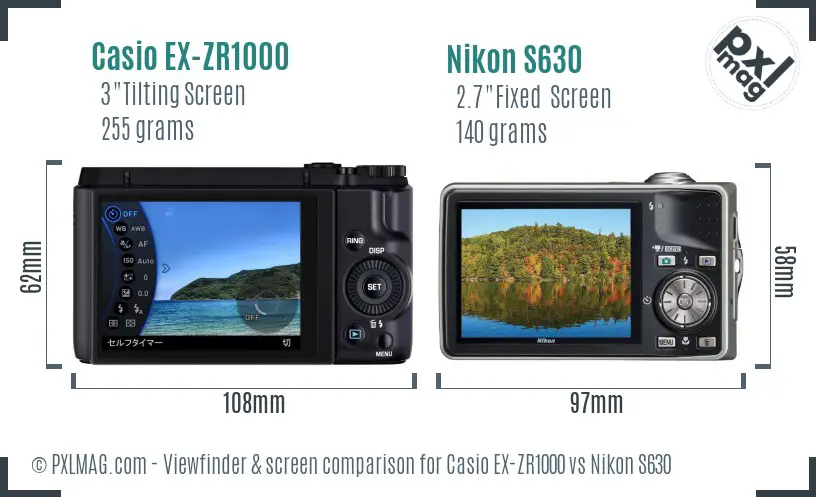 Casio EX-ZR1000 vs Nikon S630 Screen and Viewfinder comparison Casio EX-ZR1000 vs Nikon S630 Screen and Viewfinder comparison
