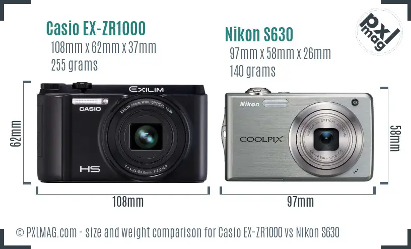 Casio EX-ZR1000 vs Nikon S630 size comparison Casio EX-ZR1000 vs Nikon S630 size comparison