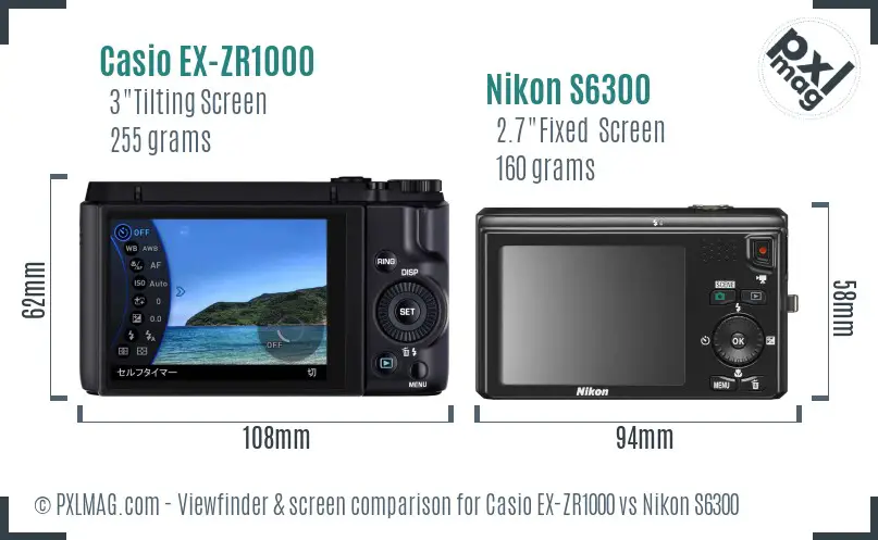 Casio EX-ZR1000 vs Nikon S6300 Screen and Viewfinder comparison
