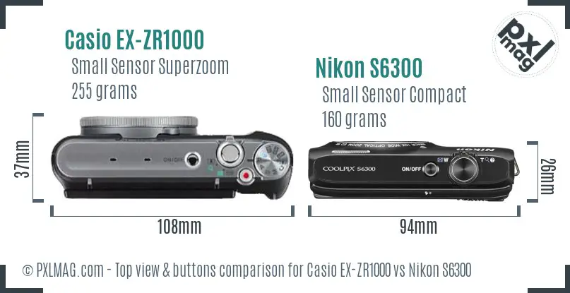 Casio EX-ZR1000 vs Nikon S6300 top view buttons comparison