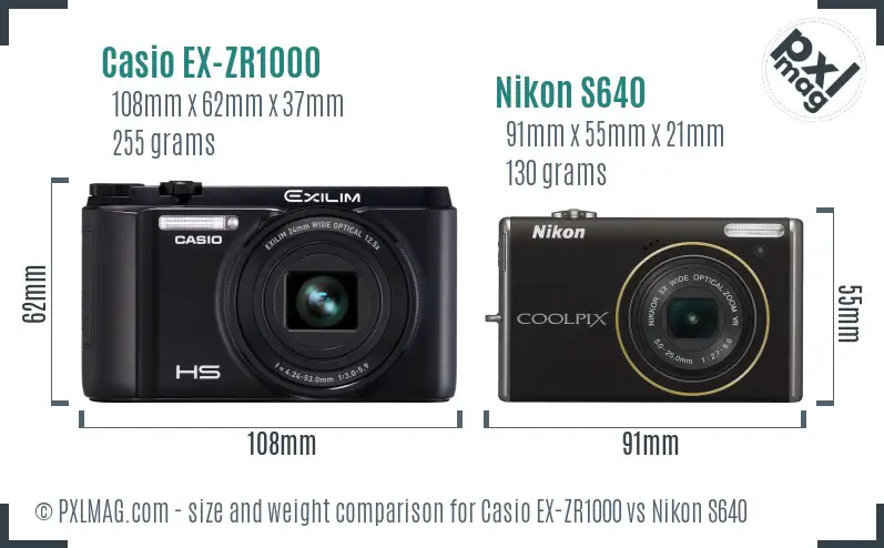 Casio EX-ZR1000 vs Nikon S640 size comparison
