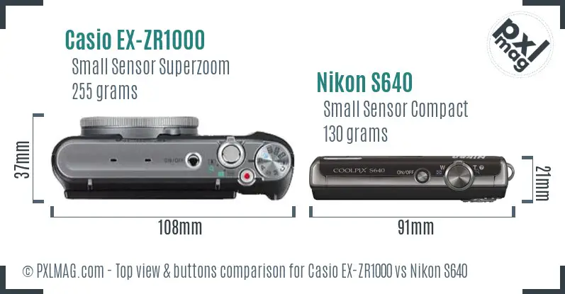 Casio EX-ZR1000 vs Nikon S640 top view buttons comparison