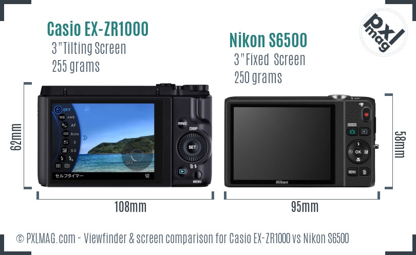 Casio EX-ZR1000 vs Nikon S6500 Screen and Viewfinder comparison