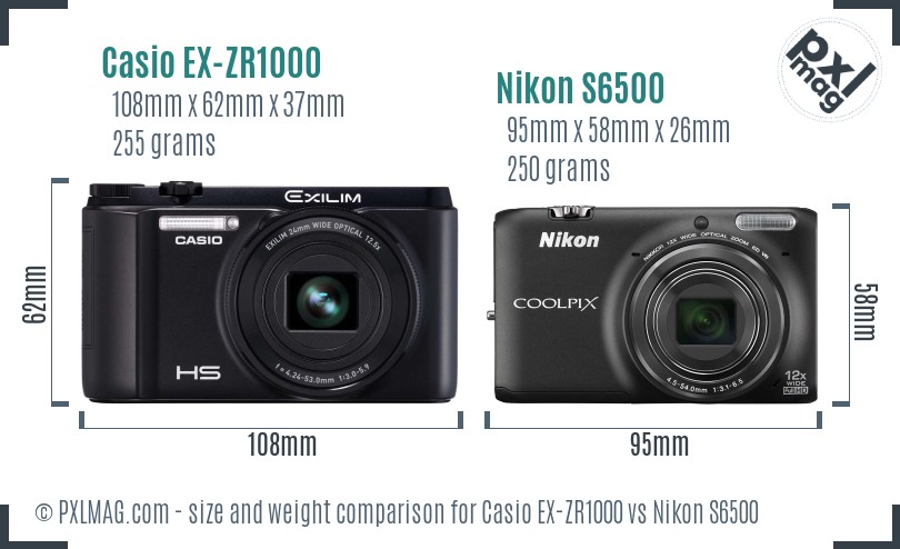 Casio EX-ZR1000 vs Nikon S6500 size comparison