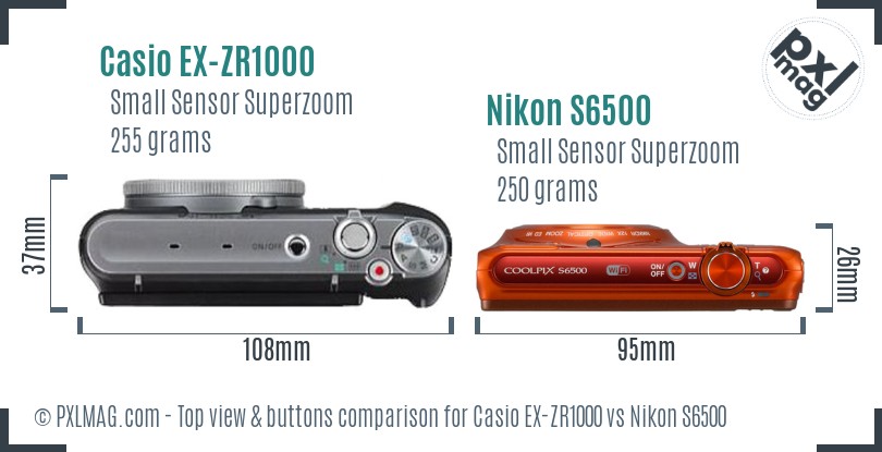 Casio EX-ZR1000 vs Nikon S6500 top view buttons comparison