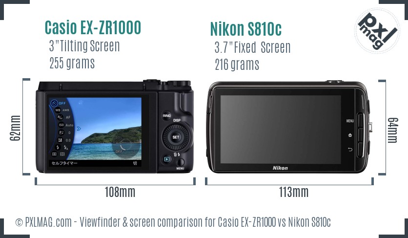 Casio EX-ZR1000 vs Nikon S810c Screen and Viewfinder comparison