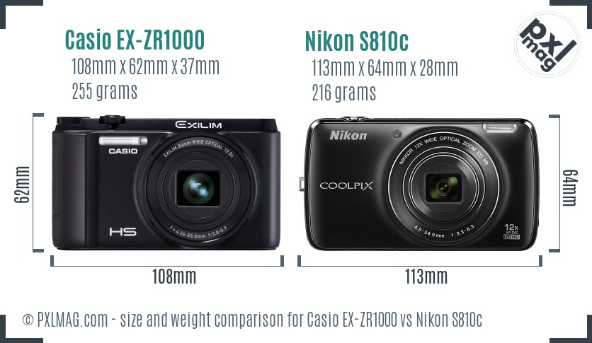 Casio EX-ZR1000 vs Nikon S810c size comparison